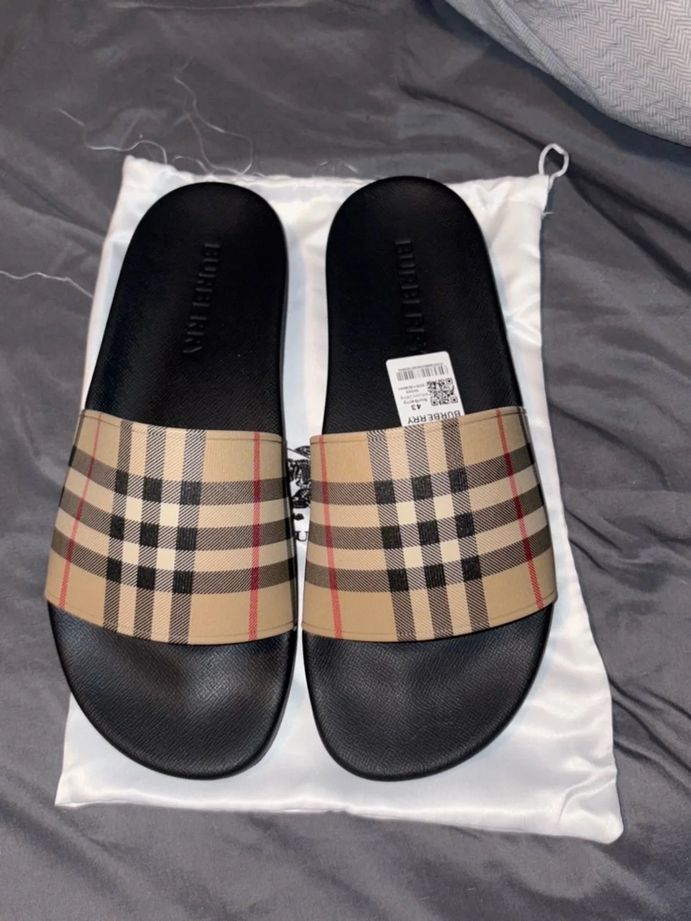 Burberry Black Footbed Check-Pattern Slide Sandals